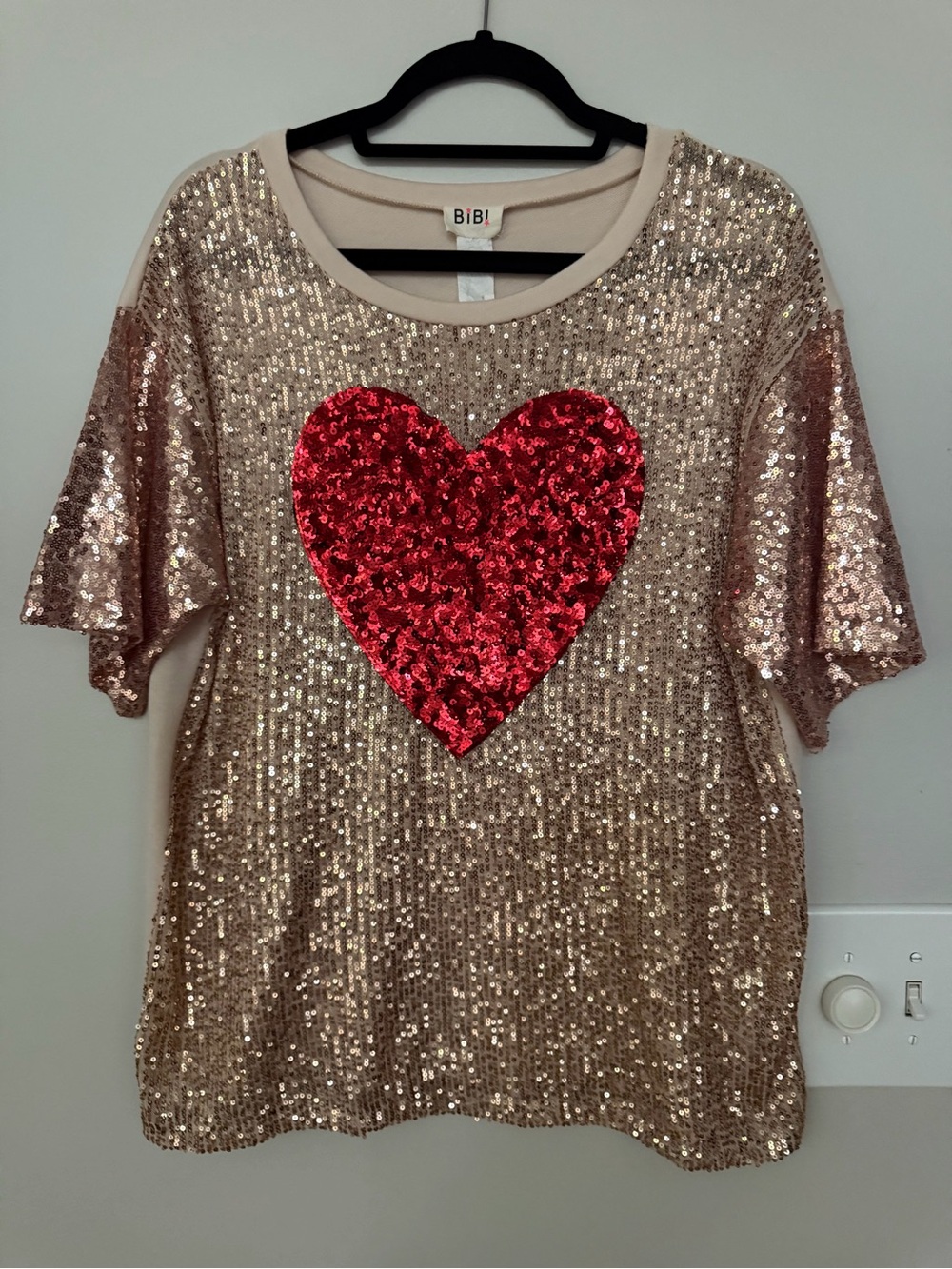BiBi Rose Gold Sequin Tee with Red Sequin Heart